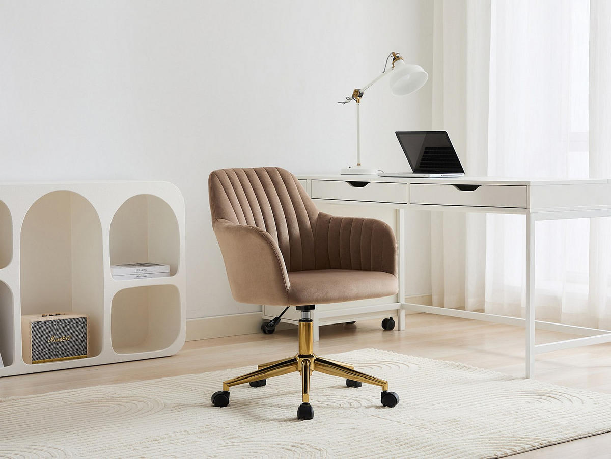 BÜROSTUHL ohne Armlehnen - 59 cmcm x 61.5 cmcm - Samt, Stoff - Beige - ELEANA - Beige/Goldfarben, Textil (59/89/61.5cm) - Vente-Unique