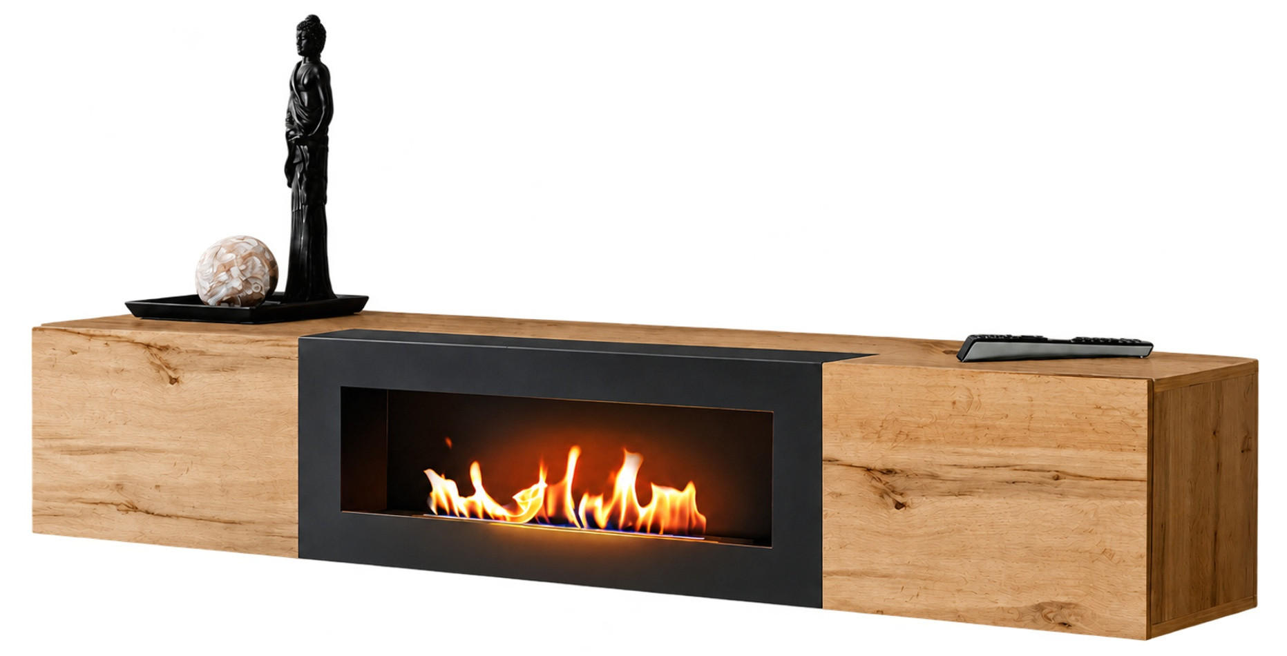 TV-LOWBOARD Eiche Wotan 180 cm, TV Unterschrank hängend mit Ethanol-Kamin - Eiche Wotan, Holzwerkstoff (180/30/40cm) - Inn.Furn