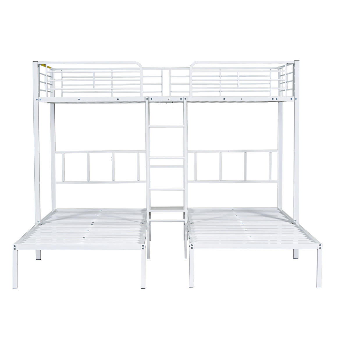 ETAGENBETT 90/200 cm für 3 Personen mit Leiter, Ablage und Tisch, Weiß - Weiß, Metall (90/200cm) - Redom