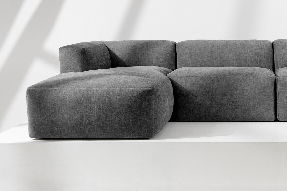 ECKMODULSOFA-LINKS BUFFO 6-Sitzer mit extrem weicher Sitzfläche, Gewebestoff, aschfahl - Grau, Textil (377/180cm) - KONSIMO®