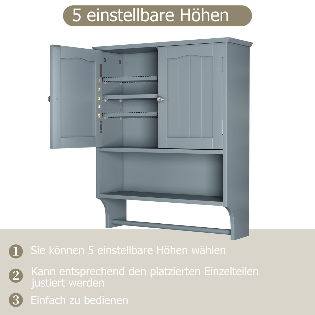 WANDSCHRANK Badezimmerschrank 56.8x19x70 cm Hellgrau aus Holzwerkstoff mit verstellbaren Regalen - Hellgrau, Holzwerkstoff (56.8/70/19cm) - Modfu
