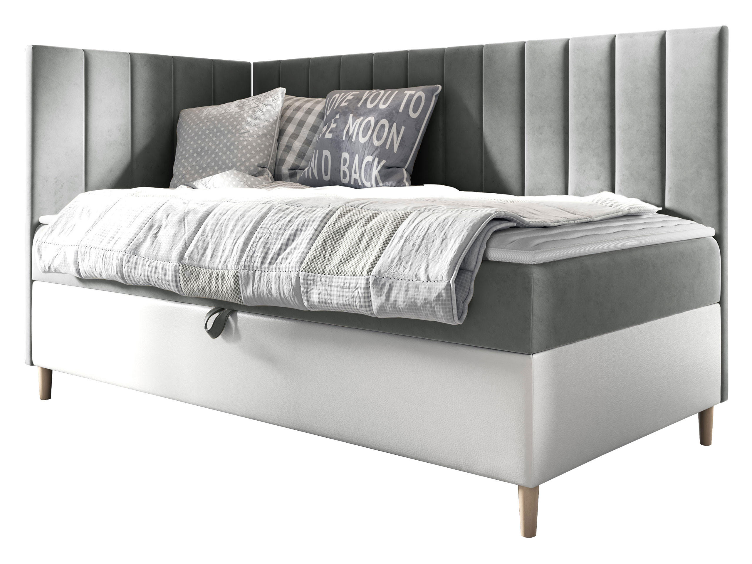 BOXBETT Maja Junior 3, Seite zum Öffnen des Bettkastens: Links - Weiß/Grau, Holz (100/200cm) - MIRJAN24