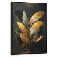LEINWAND Bilder mit Rahmen - Golden Leaf Komposition - Botanical Luxury - 70x100 - Goldfarben, Textil (70/100cm) - MuchoWow