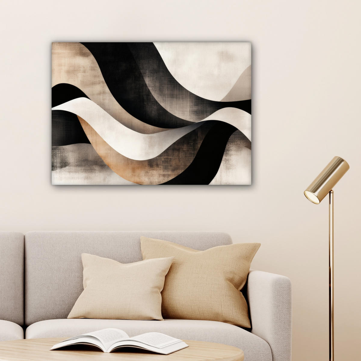 LEINWANDBILD Abstrakt - Wellen - Schwarz - Verwittert Wandbilder 80x60 cm - Trüffeleichefarben, Textil (80/60cm) - MuchoWow