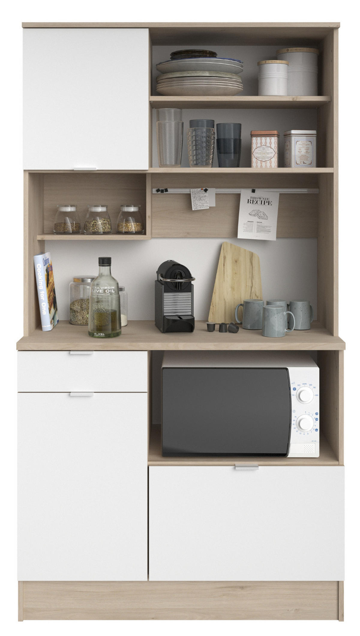 BUFFET weiß, Eiche, Set 2-tlg. Buffetschrank und Kücheninsel - Eichefarben/Weiß, Holzwerkstoff/Metall (116/184/80cm) - Parisot Meuble
