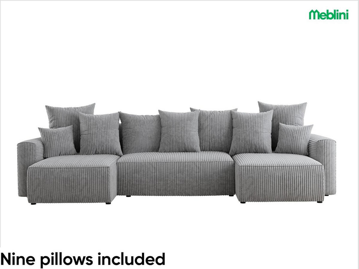 ECKSOFA SOLARIS U - Hellgrau/Schwarz, Holzwerkstoff (312/142cm) - Meblini