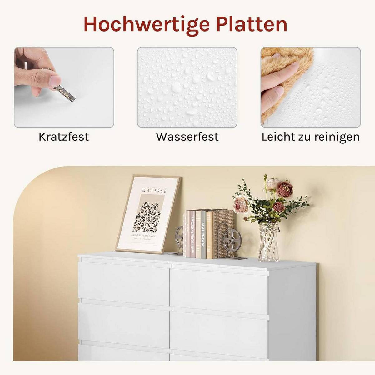 KOMMODE mit 4 Schubladen, 60x90x40 cm, Weiß - Weiß, Holzwerkstoff (60/90/40cm) - Woltu