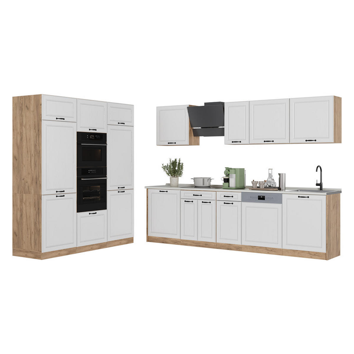 KUCHYNKA R-Line, Biely vidiecky dom/Dub Goldkraft, 180 cm antrasiitti työtaso - biela/dub medový, kompozitné drevo (180/206.8/60cm) - Vicco