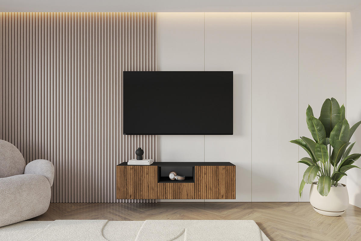 LOWBOARD NOA-2-W 140x40x41 cm - Schwarz / Katania - Eiche Wotan, Holzwerkstoff (140/40/41cm) - ALTDECOR