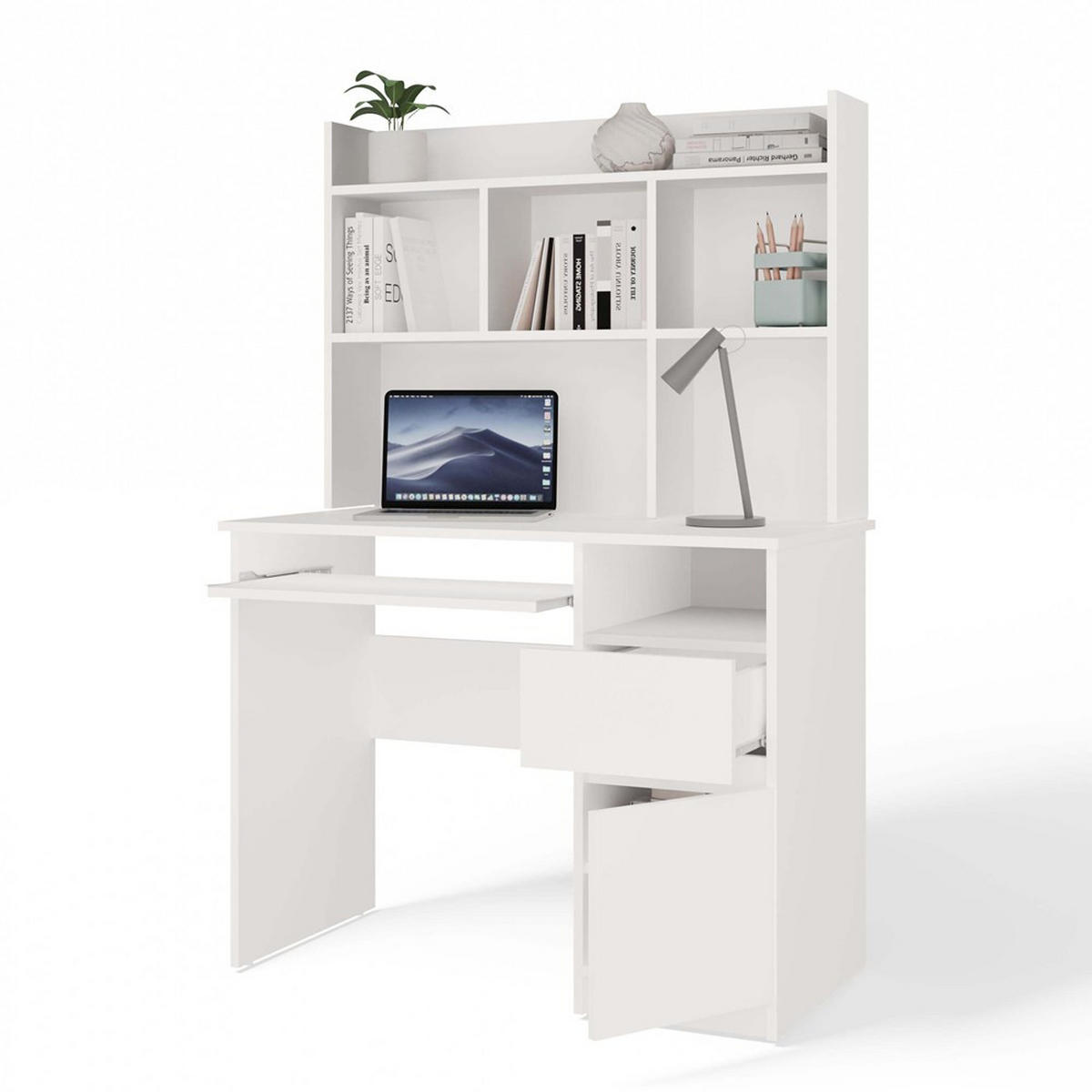 SCHREIBTISCH PORTO mit Anbauelement Weiß 98 x 51 x 145 cm - Weiß, Holzwerkstoff (51/98/145cm)
