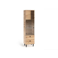VITRINE Laura II 50 cm 2-türig mit Lamellen, Schubladen und Holzbeine, eiche artisan, schwarz - Schwarz/Eiche Artisan, Holz/Kunststoff (50/196/40cm) - Margaret Hadas24