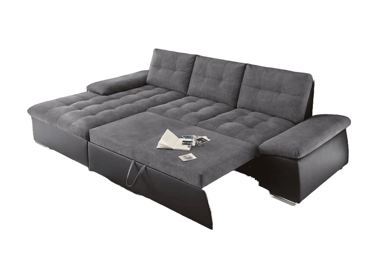 ECKSOFA mit Schlaffunktion und verstellbaren Armlehnen - Chromfarben/Anthrazit, Kunststoff/Textil (268/170cm) - ed exciting design