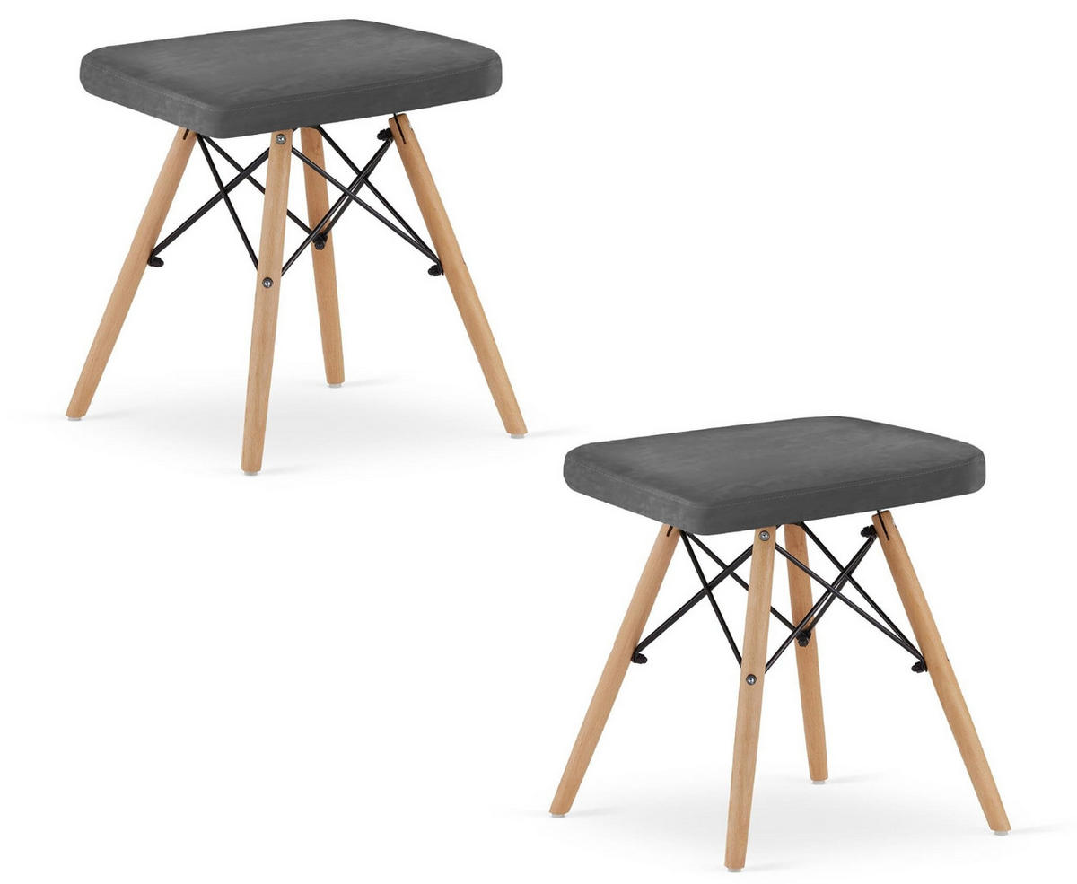 HOCKER 2er Set, Velours in Grau, mit natürlichen Füßen, für Wohnzimmer oder Schlafzimmer - Grau, Textil (43/46/33cm) - Best For Home