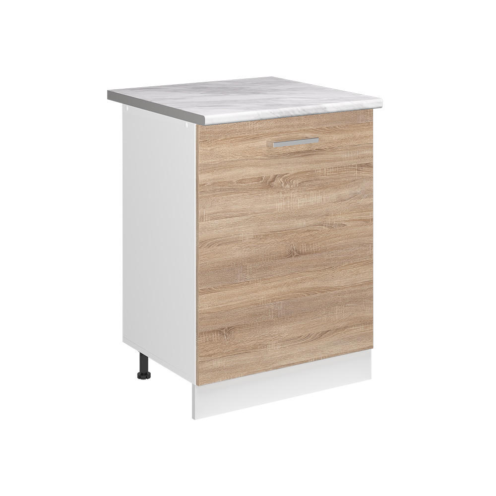 KUCHYNSKÁ SPODNÁ SKRINKA R-Line, Sonoma/biely, 60 cm s 1 dverami Marmori työtaso - biela/dub sonoma, kompozitné drevo (60/81.6/60cm) - Vicco