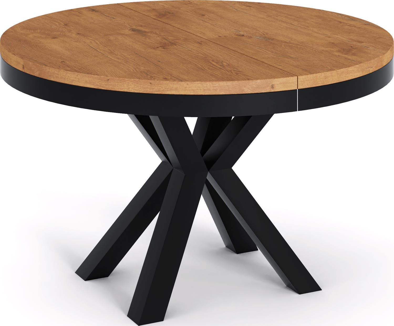 ESSTISCH Clara runder ausziehbarer, Lancelot Eiche 120-200/120/76 cm - Eichefarben/Schwarz, Holzwerkstoff/Metall (120/120/76cm) - WFL GROUP