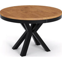 ESSTISCH Clara runder ausziehbarer, Lancelot Eiche 120-200/120/76 cm - Eichefarben/Schwarz, Holzwerkstoff/Metall (120/120/76cm) - WFL GROUP