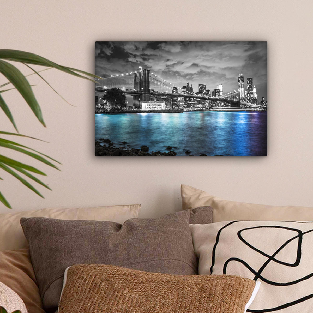 LEINWANDBILD New York - Skyline - Stadt - Blau 30x20 cm - Blaugrau, Textil (30/20cm) - MuchoWow