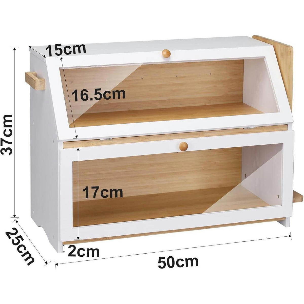 BROTKASTEN 2 Etagen Bambus Weiß 50 x 25 x 37 cm - Weiß, Naturmaterialien (24.9/36.8/50cm)