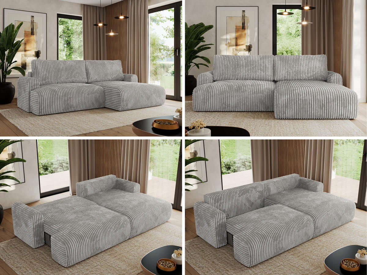ECKSCHLAFSOFA TONO L Grau Cord - rechts - Schwarz/Grau, Kunststoff/Textil (150/260cm) - MKS