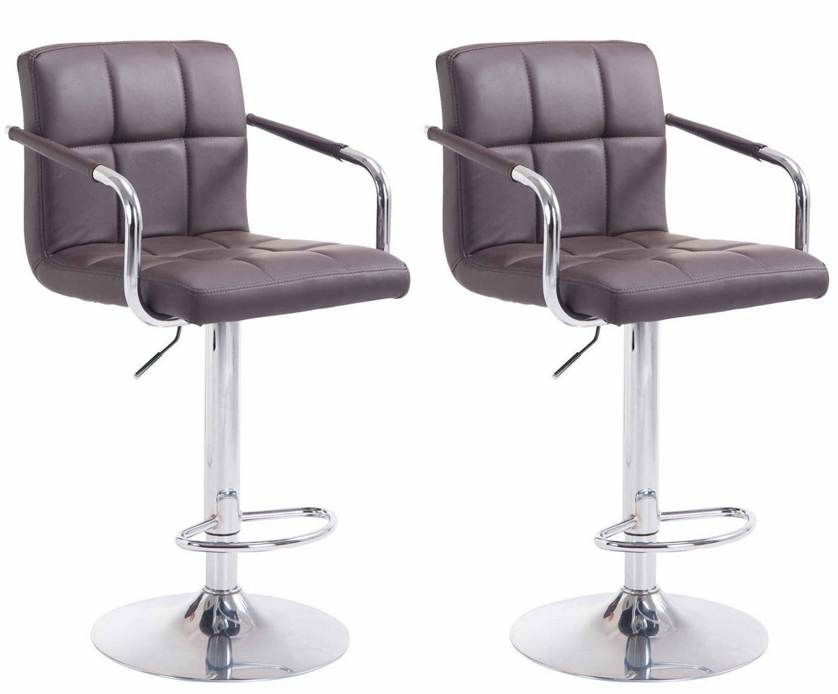 BARHOCKER 2er Set Lederlook Braun - Chromfarben/Braun, Textil/Metall (54/91/46cm) - CLP