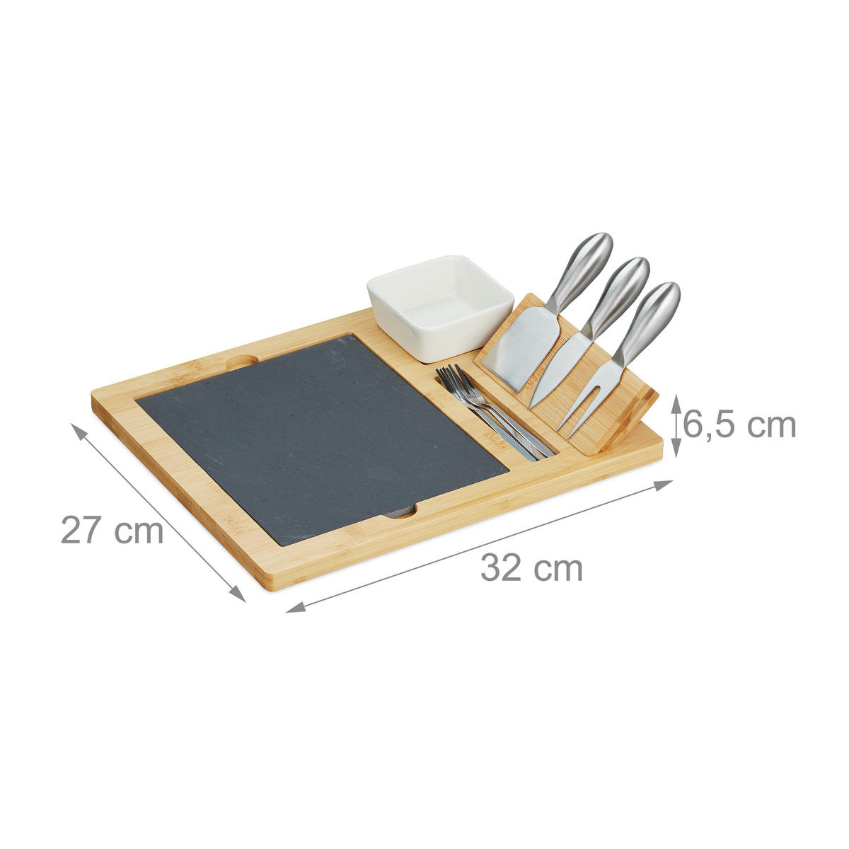 10-TLG.KÄSEBRETT-SET - Multicolor, Holz/Keramik (32/27cm) - Relaxdays
