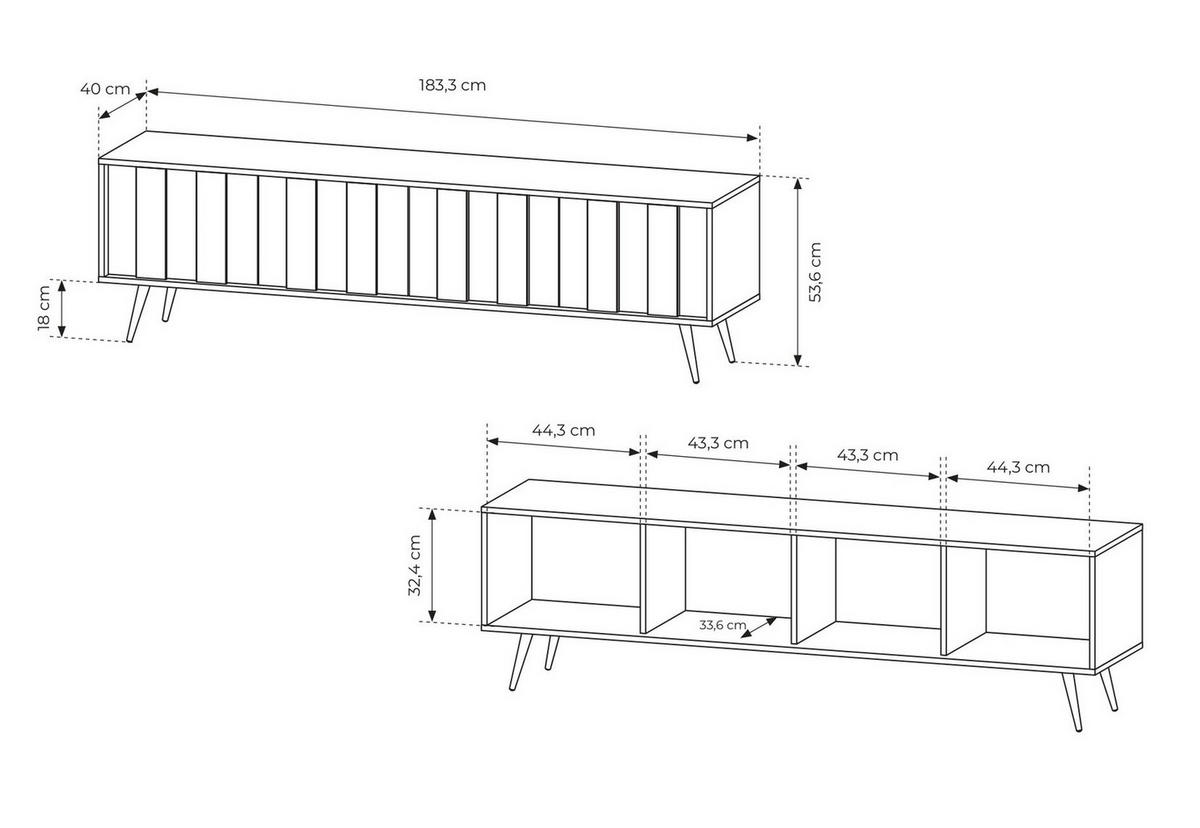 TV-SCHRANK 183 cm Resta, LED, 4 Türen, Eiche Dunin - Eichefarben/Schwarz, Holz/Metall (183/54/40cm) - Emporius