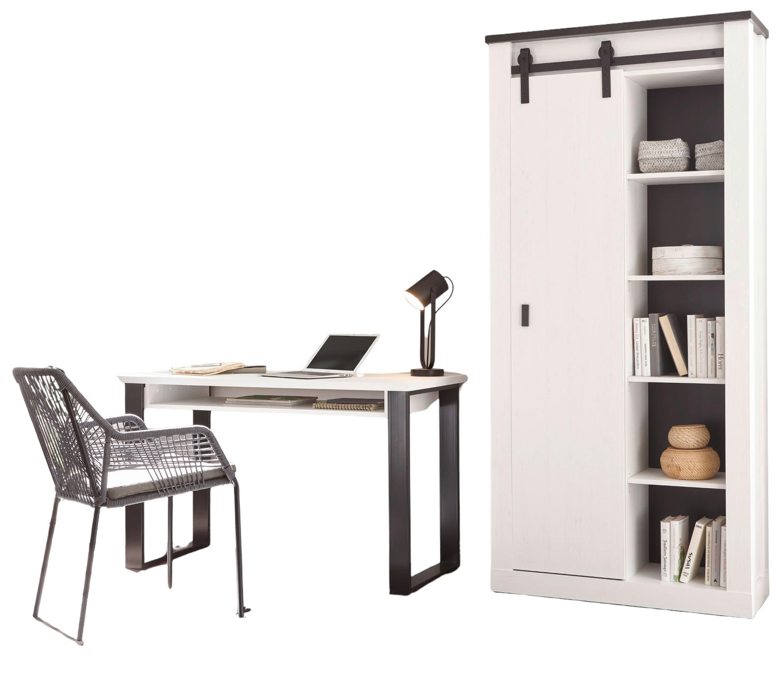 Furn.Design Büromöbel-Set Weiß, Anthrazit 220x201x60 cm