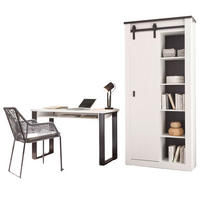 BÜROMÖBEL-SET weiß Pinie, anthrazit Landhaus mit Aktenschrank - Anthrazit/Weiß, Holzwerkstoff (60/220/201cm) - Furn.Design
