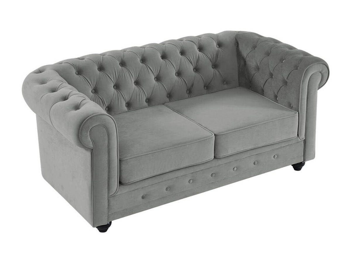 SOFA 2-Sitzer - Samt - Hellgrau - CHESTERFIELD - Hellgrau, Textil (88/72/168cm) - Vente-Unique