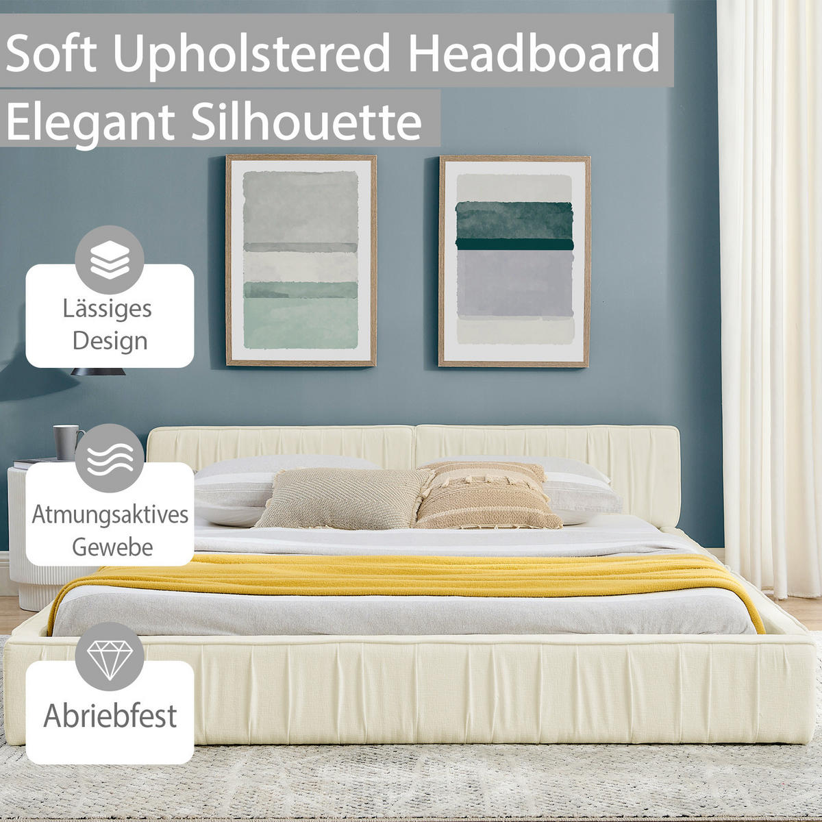 POLSTERBETT 160x200 cm Chenille Holzrahmen beige - Beige, Kunststoff (160/200cm) - LEBENLANG