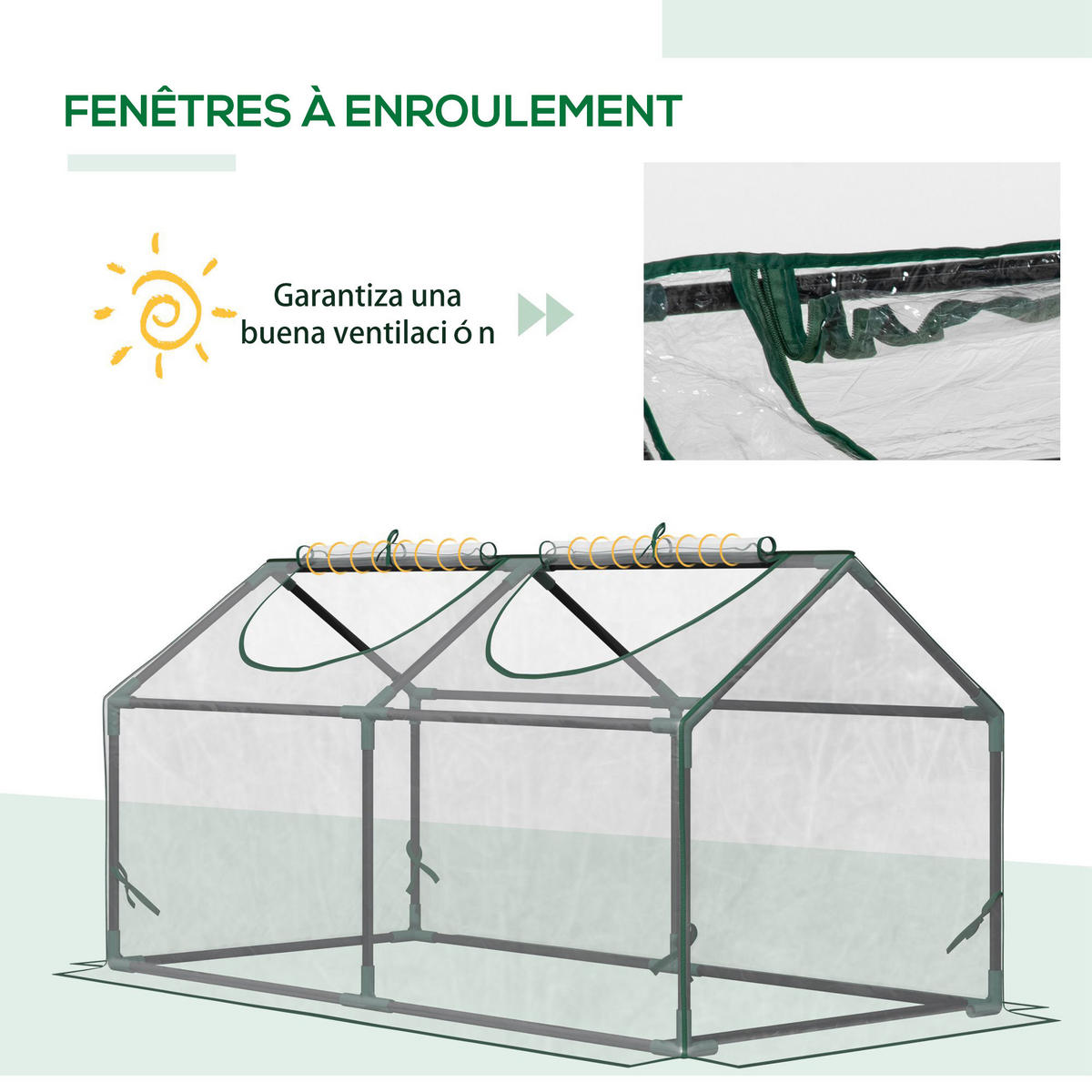 GEWÄCHSHAUS DE-11936 mit 2 Rollfenstern & PVC-Bache Transparent - Transparent, Kunststoff (60/60/120cm) - ComfortXL