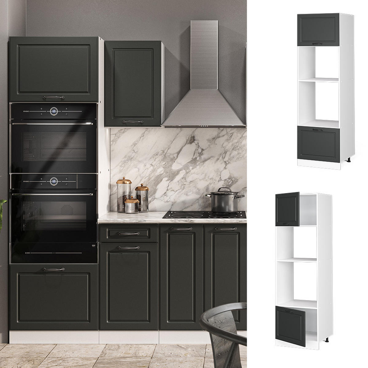 MIKROWELLENSCHRANK R-Line Anthrazit Landhaus 60 cm - Anthrazit/Weiß, Holzwerkstoff (60/206.8/57.2cm) - Vicco