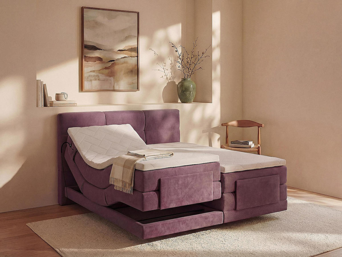 BOXSPRINGBETT - 2 Personen - stoff - bordeaux Lodi - Bordeaux, Textil (90/200cm) - Vente-Unique