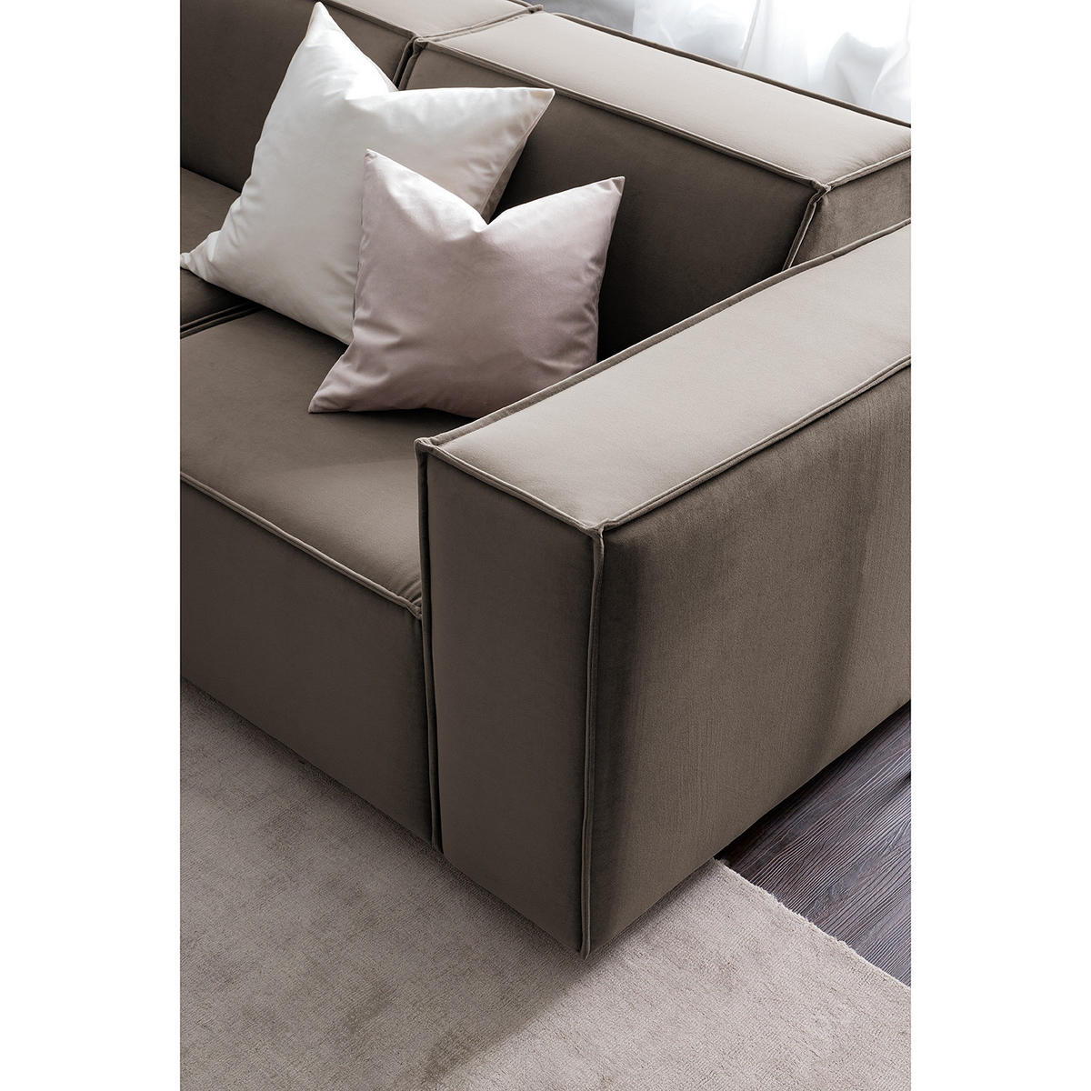 ECKSOFA mit Ottomane - Taupe/Schwarz, Kunststoff/Textil (260/234cm) - home24