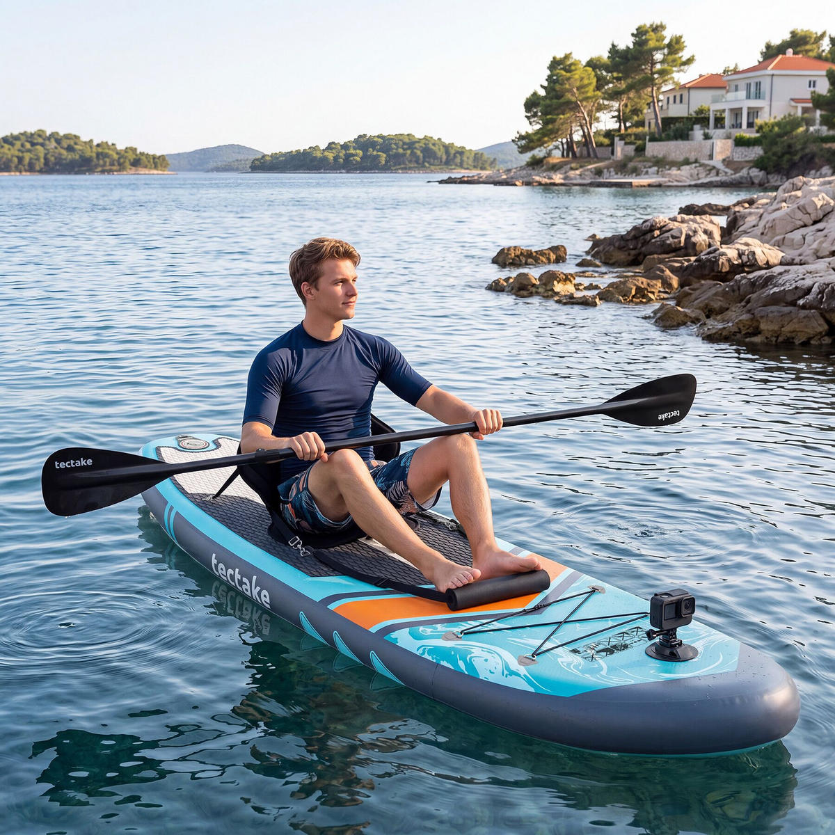 STAND-UP PADDLE BOARD Palagios, Belastbarkeit 200 kg, inklusive Kajak-Sitz, türkis/orange - Türkis, Kunststoff (288/77/0.23cm) - tectake
