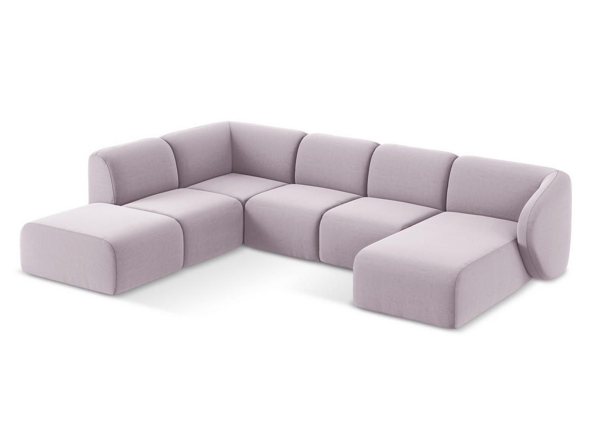 WOHNLANDSCHAFT Samt Stoff Violett - Flieder/Schwarz, Holzwerkstoff/Kunststoff (325/75/236cm) - Makamii