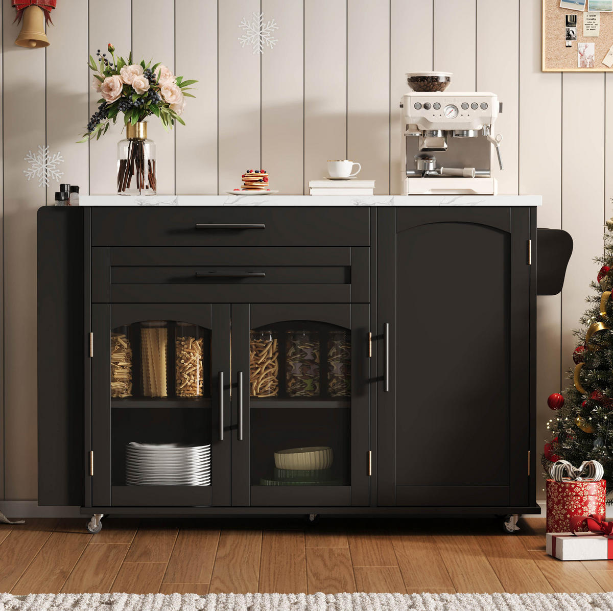 KÜCHENINSEL klappbar 138 x 70 x 90 cm Schwarz - Schwarz, Holz (70/90/138cm) - Beauniv