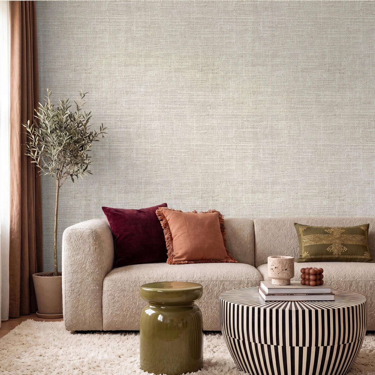 TAPETE - Leinen - Textur - Beige - 260x220 cm - Creme, Papier (260/220cm) - OnlyWow
