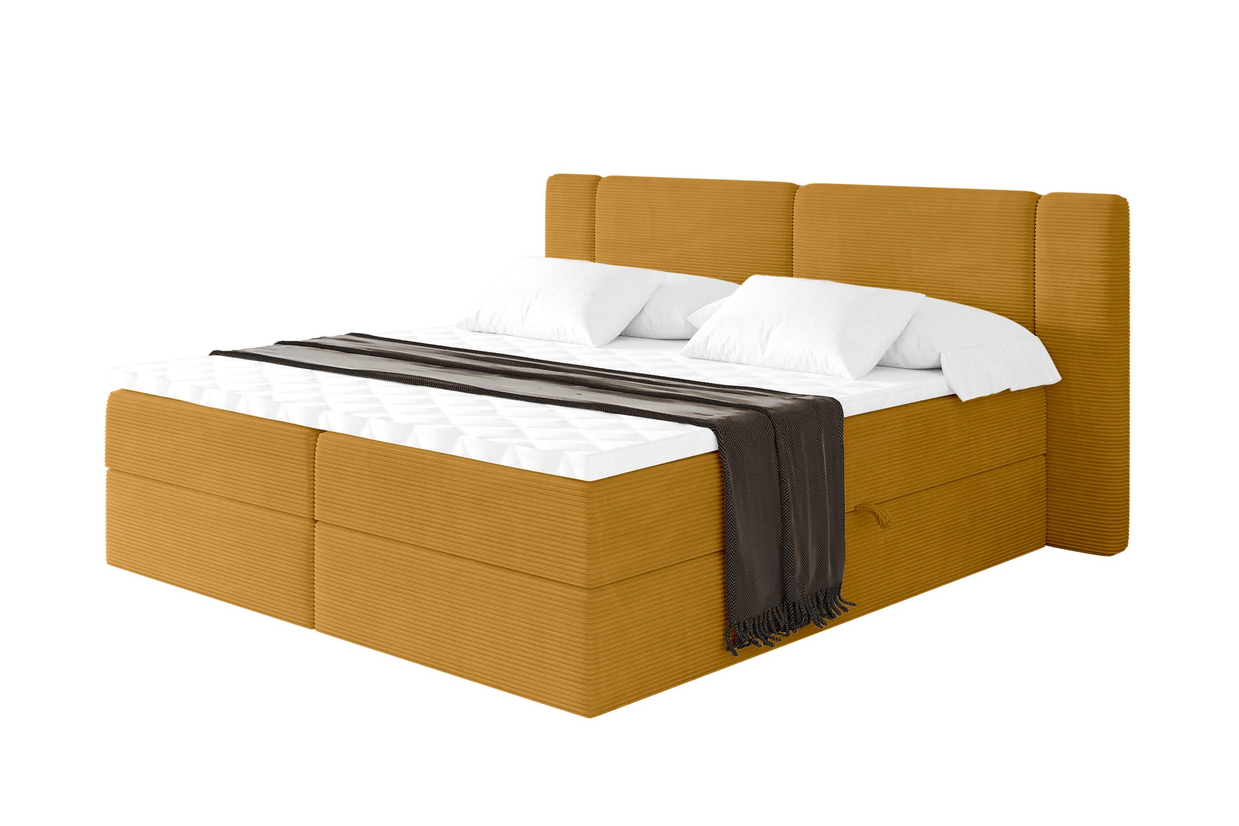BOXBETT mit Matratze H4 - EVON - 140x200 cm Senfgelb - Dunkelgelb, Holzwerkstoff (140/200cm) - ALTDECOR
