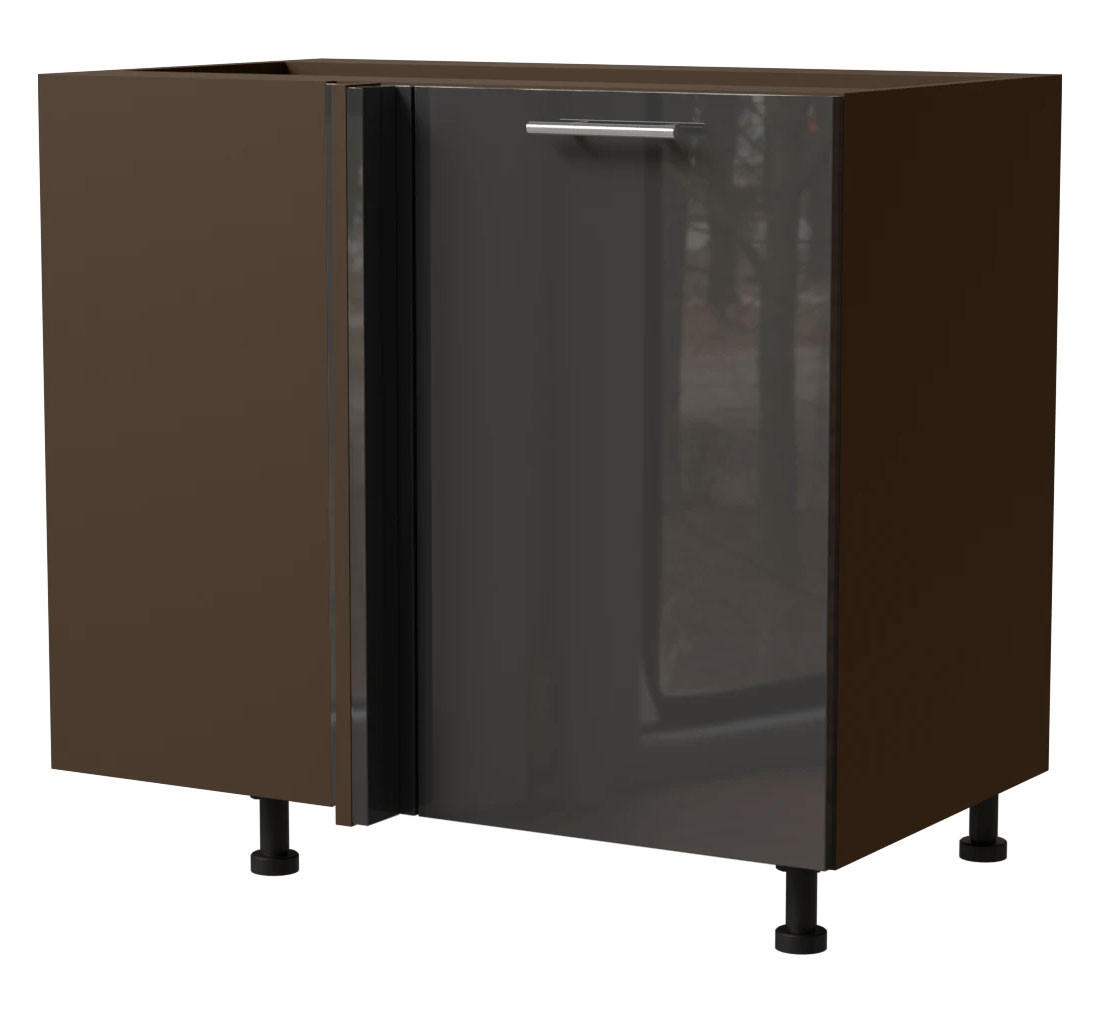 ECK-KÜCHENSCHRANK Essen D13U/90 Graphit Hochglanz / Lava Matt 90 / 50 / 82cm - Dunkelgrau/Graphitfarben, Holz/Holzwerkstoff (90/82/50cm) - Feldmann-Wohnen