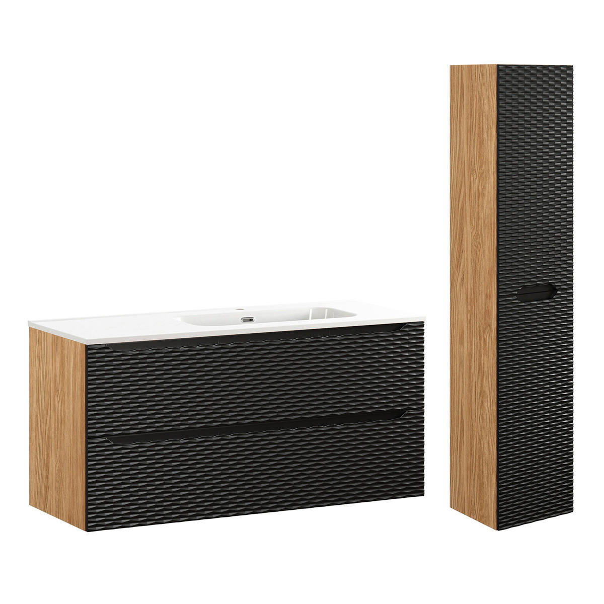 BADMÖBEL 120cm Elora 2er-Set Schwarz und Holz - Schwarz, Holzwerkstoff (120/57/46cm) - Petits-meubles