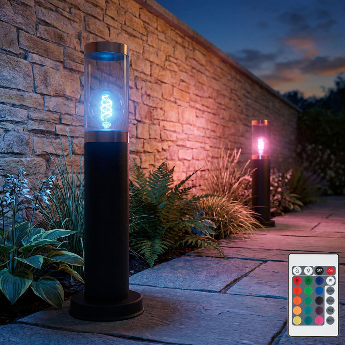 LED AUSSENLEUCHTE BOSTON Edelstahl Schwarz Kupfer 2er Set - Schwarz, Kunststoff (12.7/12.7/45cm) - Globo Lighting