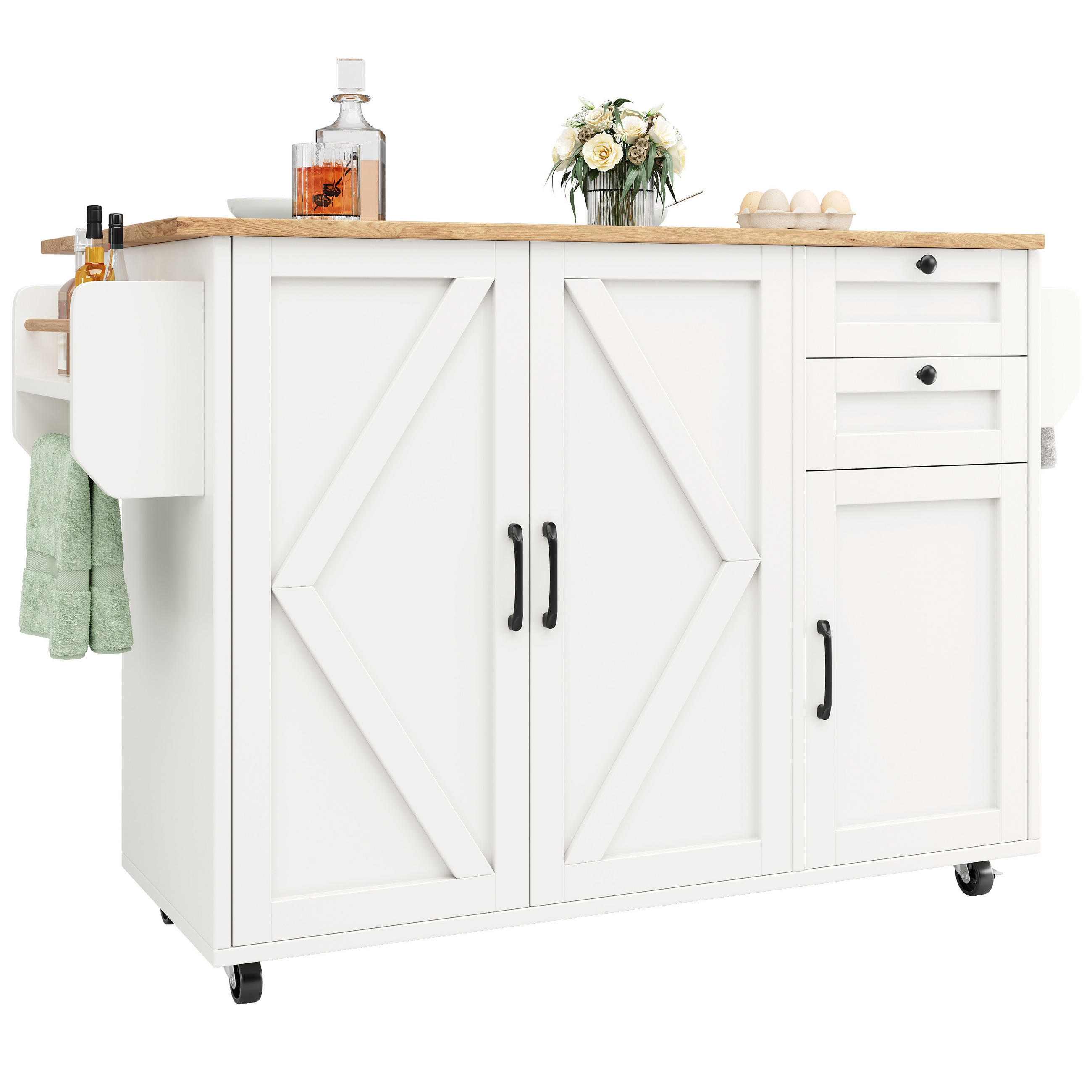 KÜCHENINSEL DE-41254 120/43,2-71,2/92 cm mit klappbarer Tischplatte Weiß - Weiß, Holzwerkstoff (120/92/43.2cm) - ComfortXL
