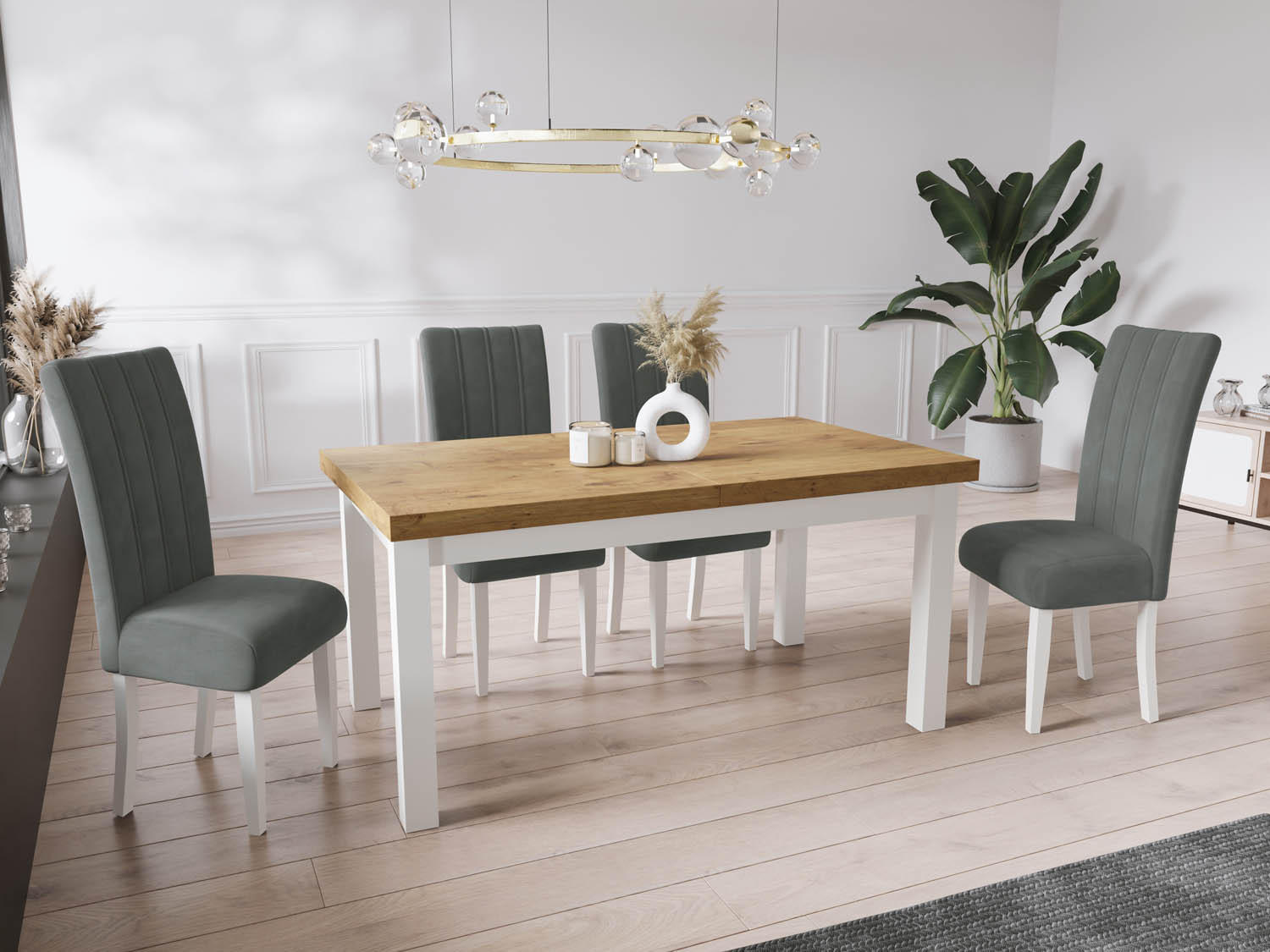ESSTISCH Avena rechteckig ausziehbar, Lancelot Eiche 160/90/78 - Eichefarben/Weiß, Holz/Holzwerkstoff (160/90/78cm) - WFL GROUP