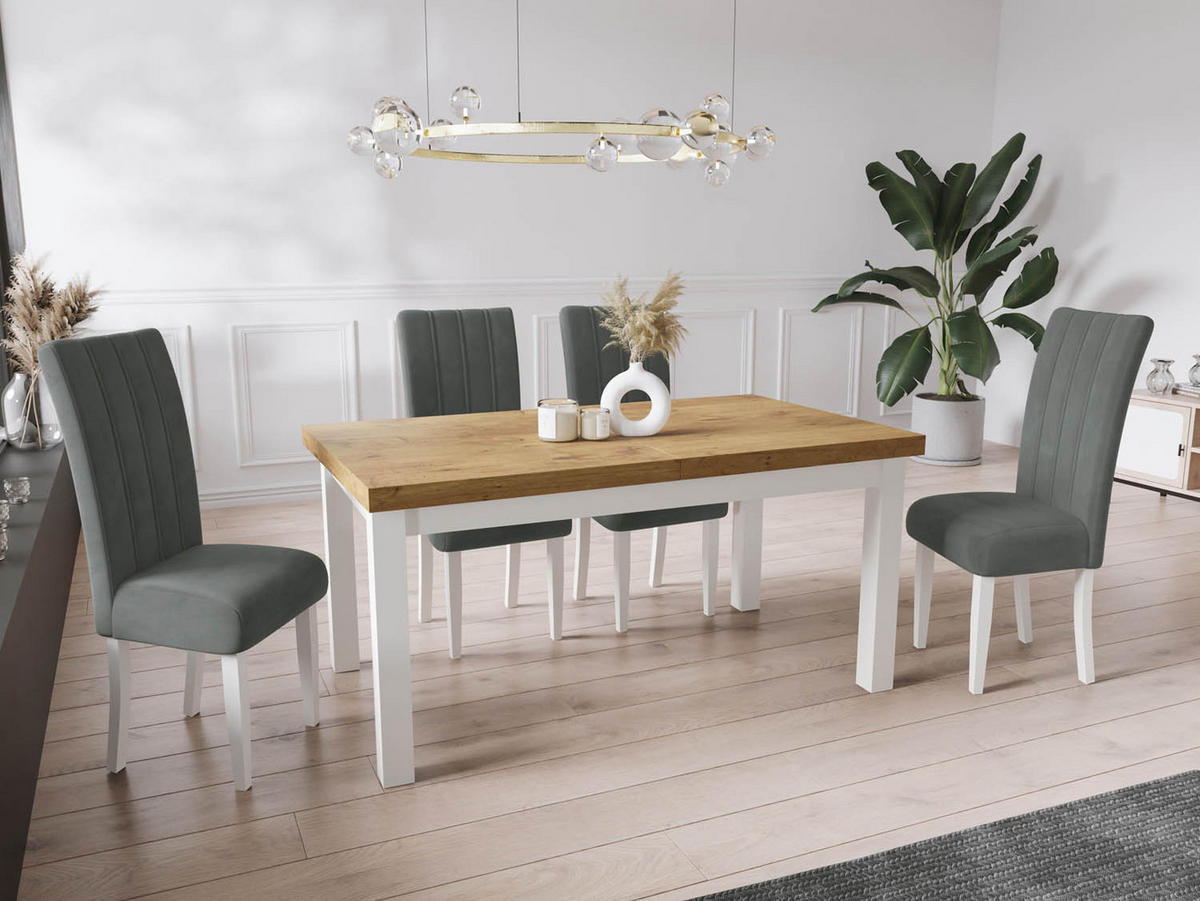 ESSTISCH Avena rechteckig ausziehbar, Lancelot Eiche 160/90/78 - Eichefarben/Weiß, Holz/Holzwerkstoff (160/90/78cm) - WFL GROUP