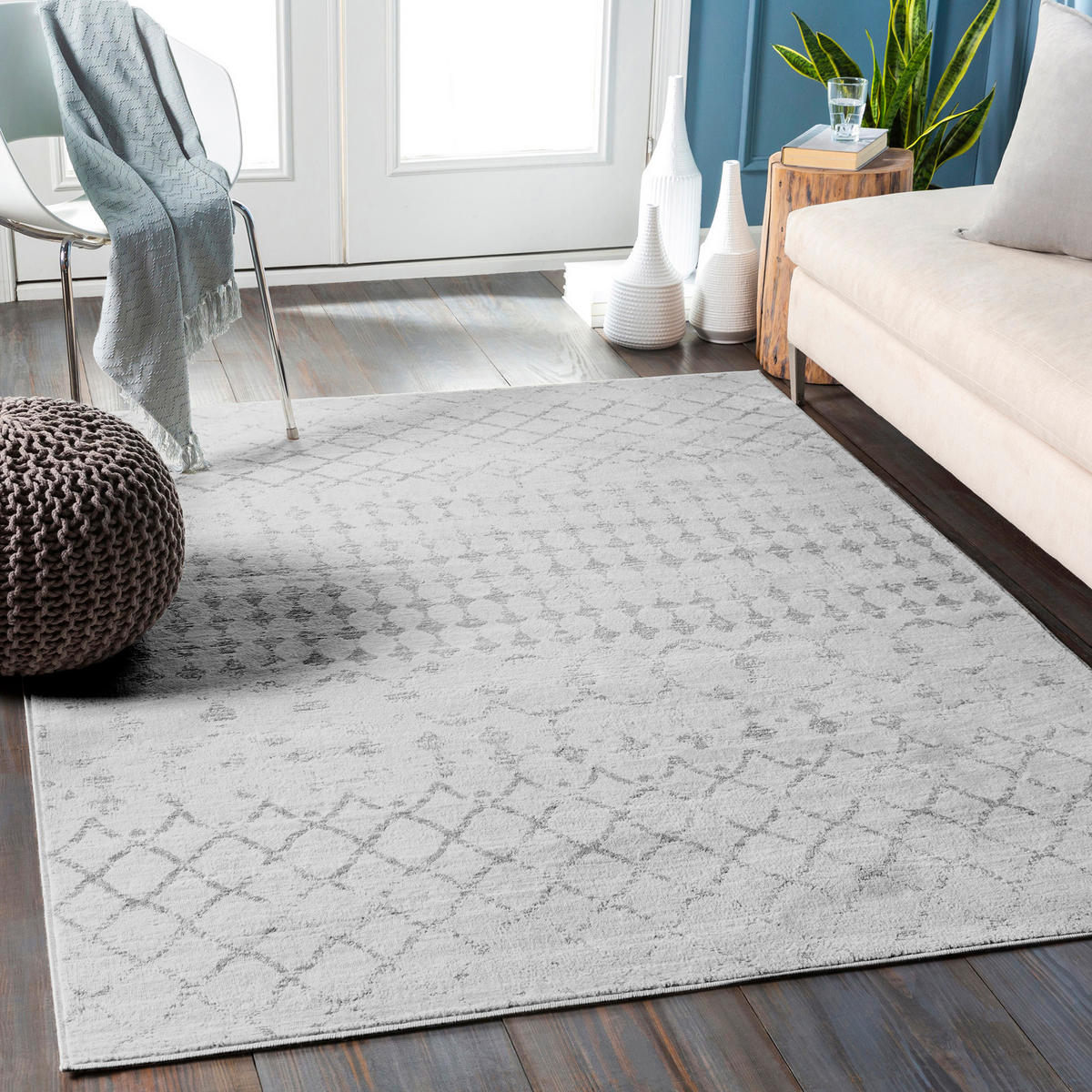 KURZFLORTEPPICH 120x170 cm Weiß - Grau, Naturmaterialien/Textil (140/200cm) - LIVABLISS