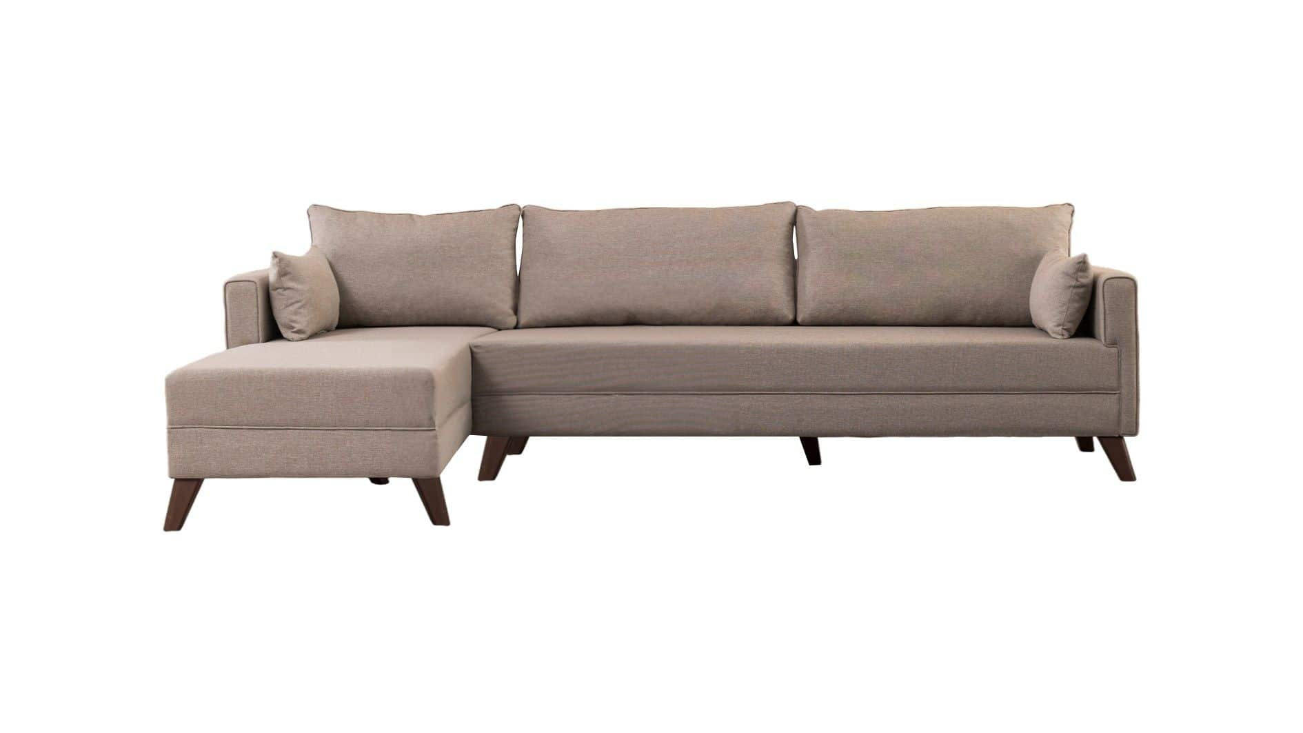 ECKSOFA mit losen Rückenkissen und Schlaffläche - Beige/Walnussfarben, Holz/Kunststoff (275/165cm) - myHomelando