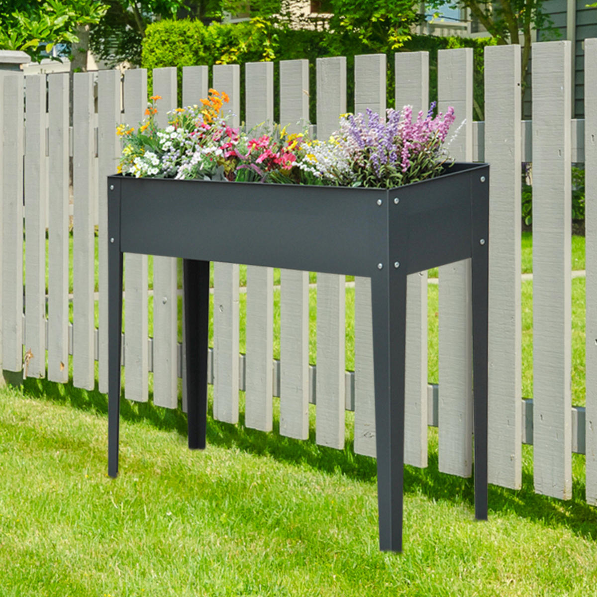 HOCHBEET, Kräuterbeet, Pflanzkasten mit 3 Abflusslöchern, Metall, Dunkelgrau - Dunkelgrau, Metall (30/80/100cm) - Outsunny