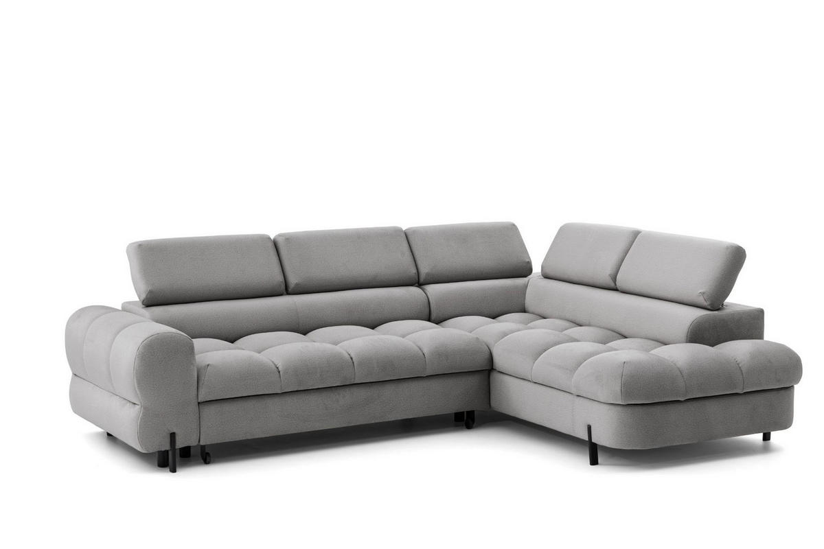 ECKSOFA BOWL L Rechts mit Schlaffunktion 125x195 Velours Grau - Schwarz/Grau, Holz/Textil (195/260cm) - Muffo