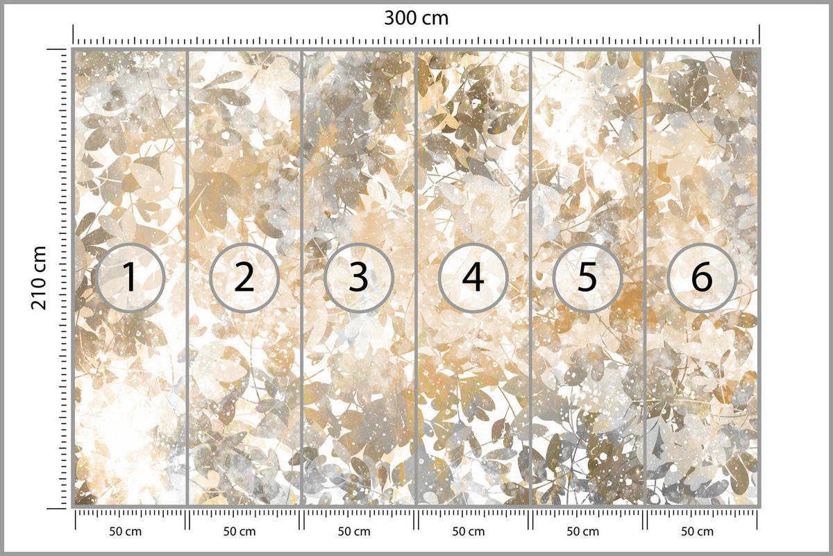 FOTOTAPETE für Wohnzimmer Blätter Abstraktion 300x210 - Beige/Orange, Papier (300/210cm) - Muralo